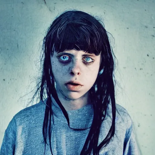 Image similar to billie eilish as a starving child in africa 4k