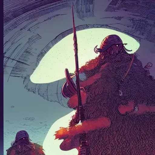 Prompt: A viking staring into the distancec by Feng Zhu and Loish and Laurie Greasley, Victo Ngai, Andreas Rocha, John Harris