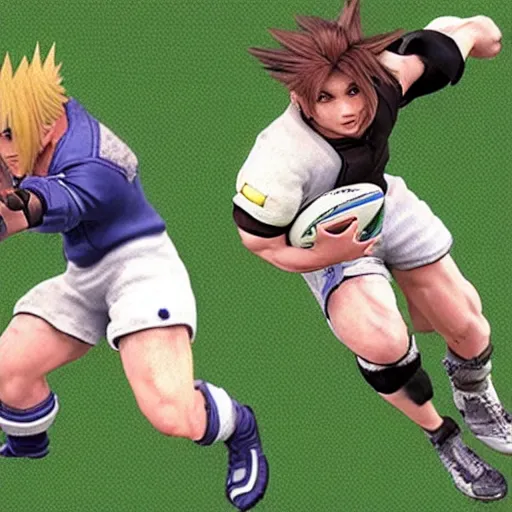 Image similar to final fantasy 7 hyper realistic rugby weapons, highly detailed.