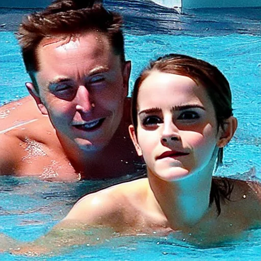 Image similar to emma watson and elon musk swimming together