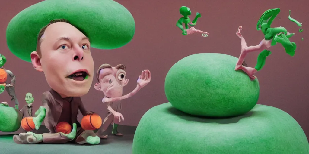 Image similar to elon musk as a melon, hyperrealistic, claymation, volumetric lighting, 3 5 mm film still, concept art