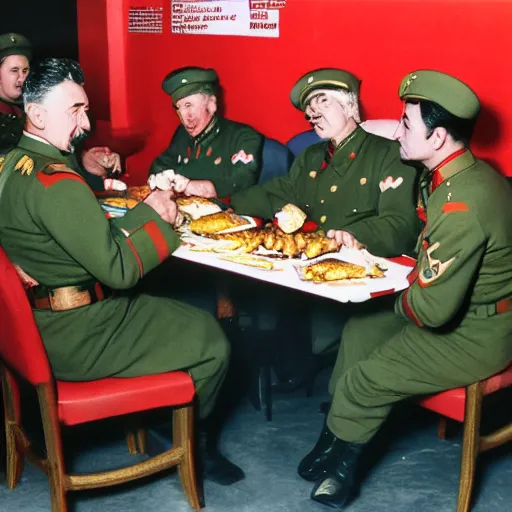 Prompt: joseph stalin eating at burger king, colored, 8 k