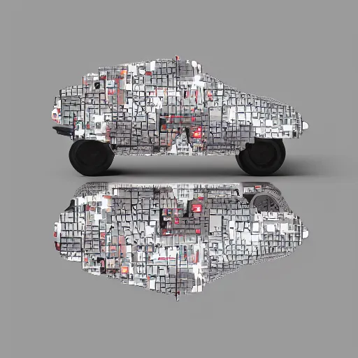 Prompt: car Ash Thorp khyzyl saleem car : medium size : in oil liquid organic architecture style : 7, u, x, y, o pattern : Kazimir Malevich composition