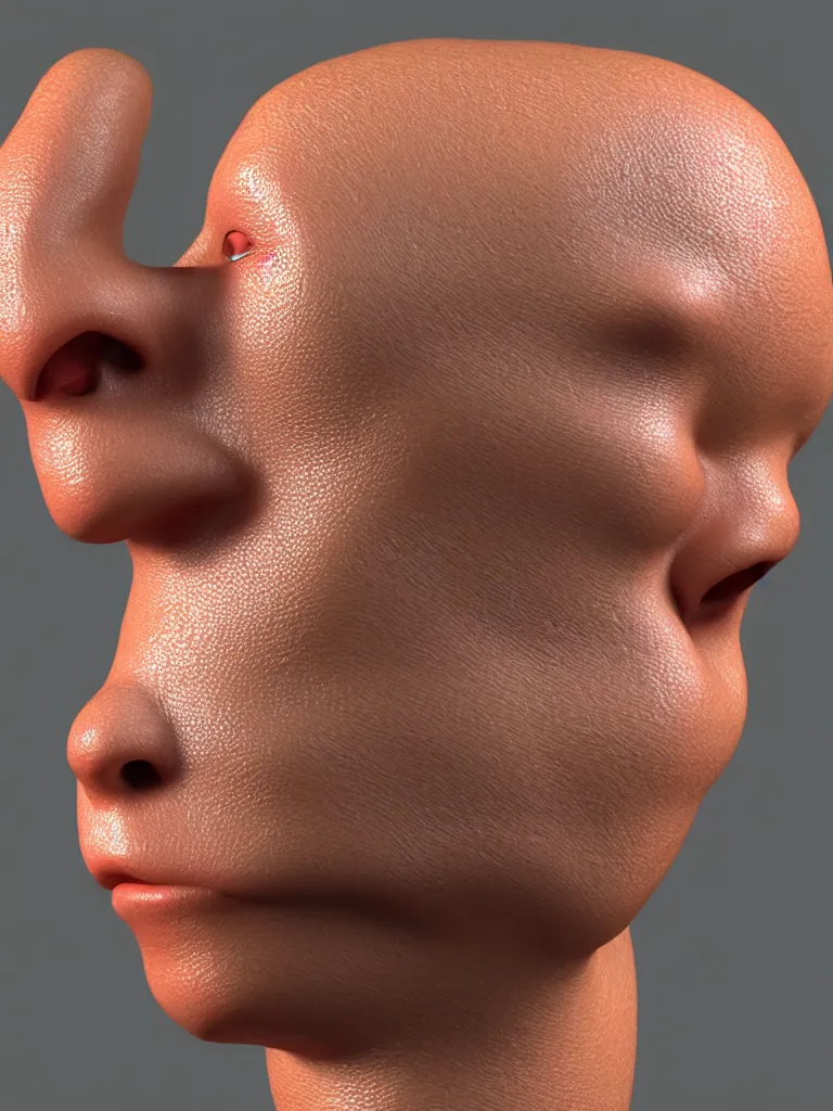 Prompt: simple primitive tube shape, textured with photorealistic human skin, photoreal details, straight smooth vertical, highly realistic bump map, surface painter, pixar renderman