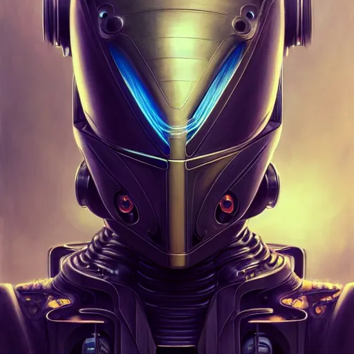 Image similar to low angle portrait shot of a cyberpunk gazmask robot character, intricate, elegant, highly detailed, centered, digital painting, artstation, concept art, smooth, sharp focus, illustration, artgerm, Tomasz Alen Kopera, Peter Mohrbacher, donato giancola, Joseph Christian Leyendecker, WLOP, Boris Vallejo