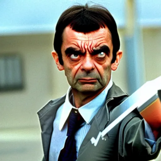 Image similar to A still of Mr Bean as the Terminator in The Terminator (1984)