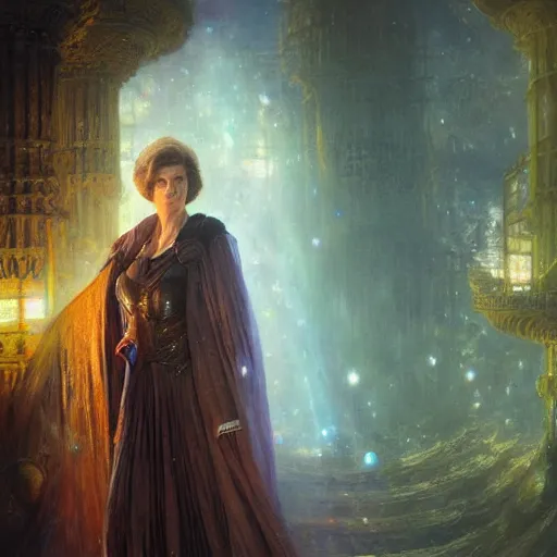 Image similar to dianne feinstein as doctor who, radiant light, caustics, heroic, bright iridescent light, by gaston bussiere, bayard wu, greg rutkowski, maxim verehin