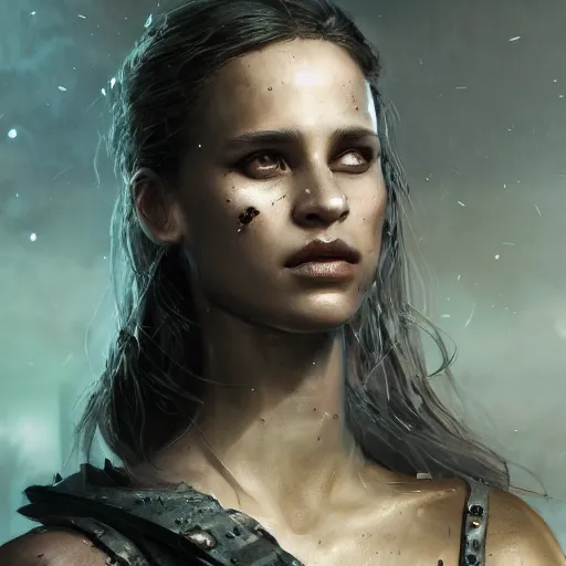 Prompt: alicia vikander portrait, dystopia core, apocalyptic, armor, warrior, dramatic, sharp focus, fiction, neon, fantasy, hyper detailed, digital art, trending in artstation, cinematic lighting, studio quality, smooth render, unreal engine 5 rendered, octane rendered, art style and nixeu and wlop and krenz cushart