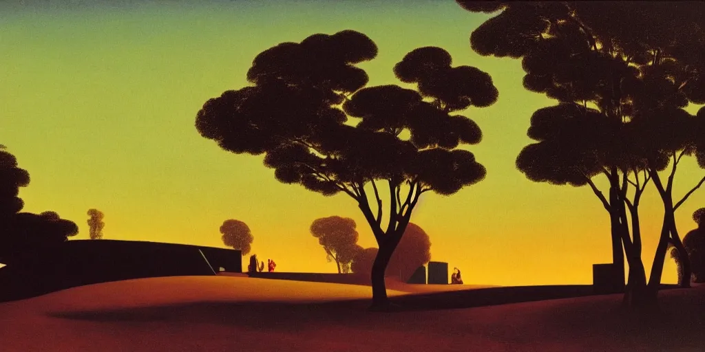 Image similar to a night landscape background, bhupen khakhar, rob gonsavles, eyvind earle, heade martin johnson, edward hopper