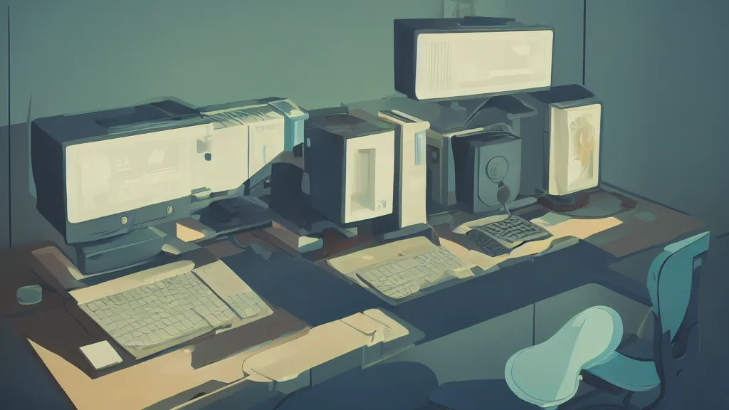 Image similar to stylized minimalist retro computer of a famous web designer, loftis, cory behance hd, by moebius, makoto shinkai and lois van baarle, ilya kuvshinov, rossdraws global illumination