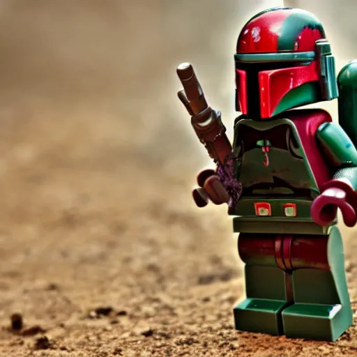 Image similar to Boba Fett lego mini figure, macro photography, detailed, 8k