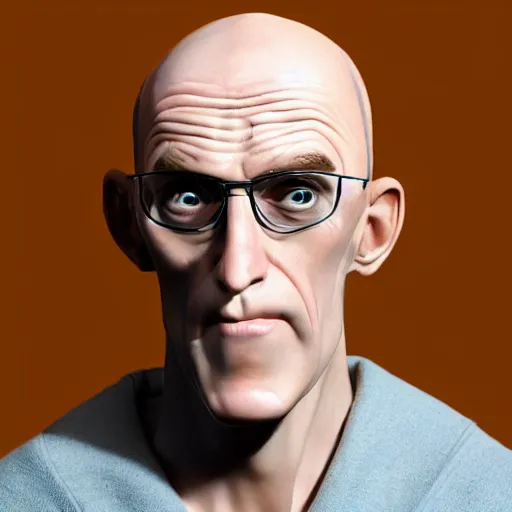 Image similar to A middle-aged Dr. Venture in real life with a hooked nose, a long gaunt face and skinny body and neck, very thin and bald, realistic, very realistic, hyperrealistic, highly detailed, very detailed, extremely detailed, detailed, digital art, oil painting, trending on artstation, headshot and bodyshot, detailed face, very detailed face, extremely detailed face, HD Quality, 8k resolution, very very detailed face, real life