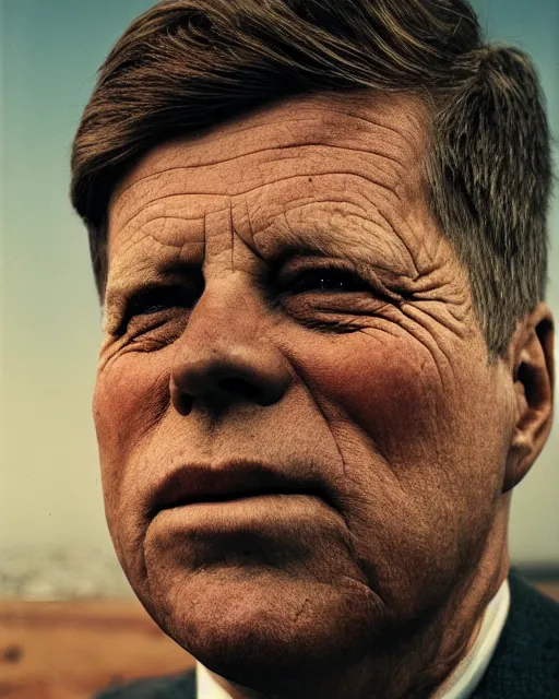 Prompt: portrait of john f. kennedy, peaceful, old and wrinkled, photography by steve mccurry, trending on artstation