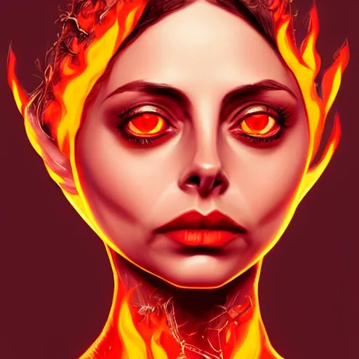 Prompt: queen of fire willa holland, highly detailed, digital painting, artstation, concept art, smooth, sharp focus, illustration