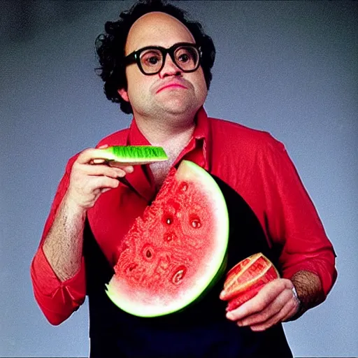 Image similar to “Frank Reynolds (from It's Always Sunny In Philadelphia) as the US President eating a watermelon, informal journalistic style photo by Steve McCurry”