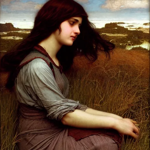 Image similar to wind kissed pictures, ashes, lament,, photorealism, hyper - realism, 4 k, high resolution, hyper detailed, by waterhouse, by godward,