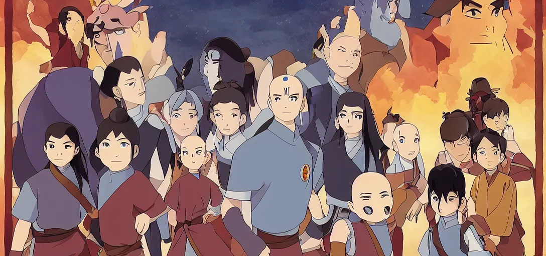 Prompt: Avatar the Last Airbender poster in the style of Studio Ghibli