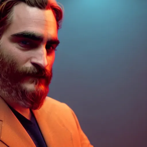 Image similar to picture joaquin phoenix as a mythical phoenix, photorealism, octane render, unreal engine 5, light transport simulation