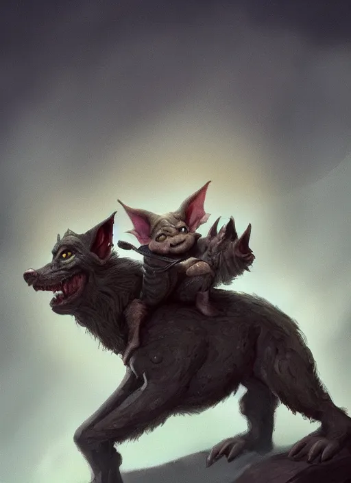 Image similar to Tiny Goblin with no legs riding a giant wolf, digital painting, 8k, HD