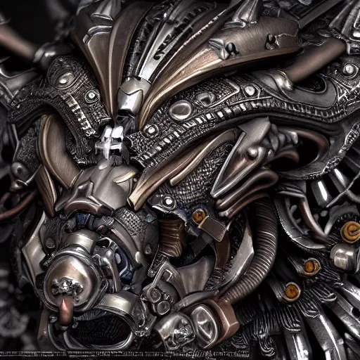 Image similar to A cyberpunk ornate wolf made of engraved full plate armor and gears, Macro shot by Justin Gerard, unreal engine, physically based rendering