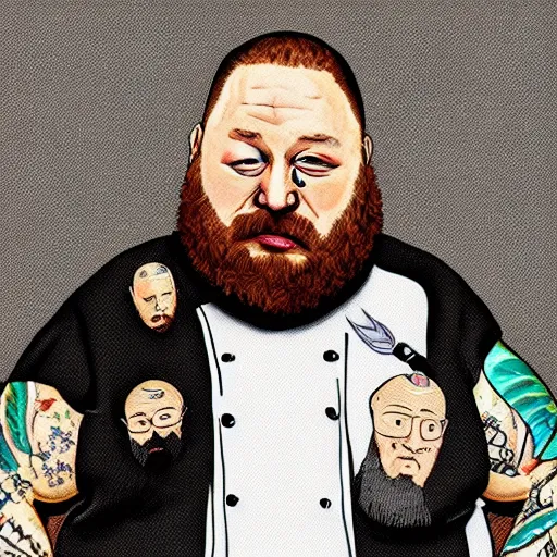 Prompt: action bronson, portrait, action bronson wearing chef clothes, impressionist