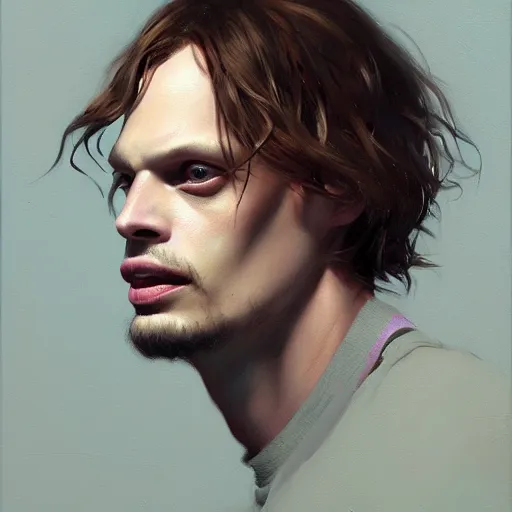Image similar to very detailed masterpiece painting of matthew gray gubler, portrait, artstation, concept art by greg rutkowski