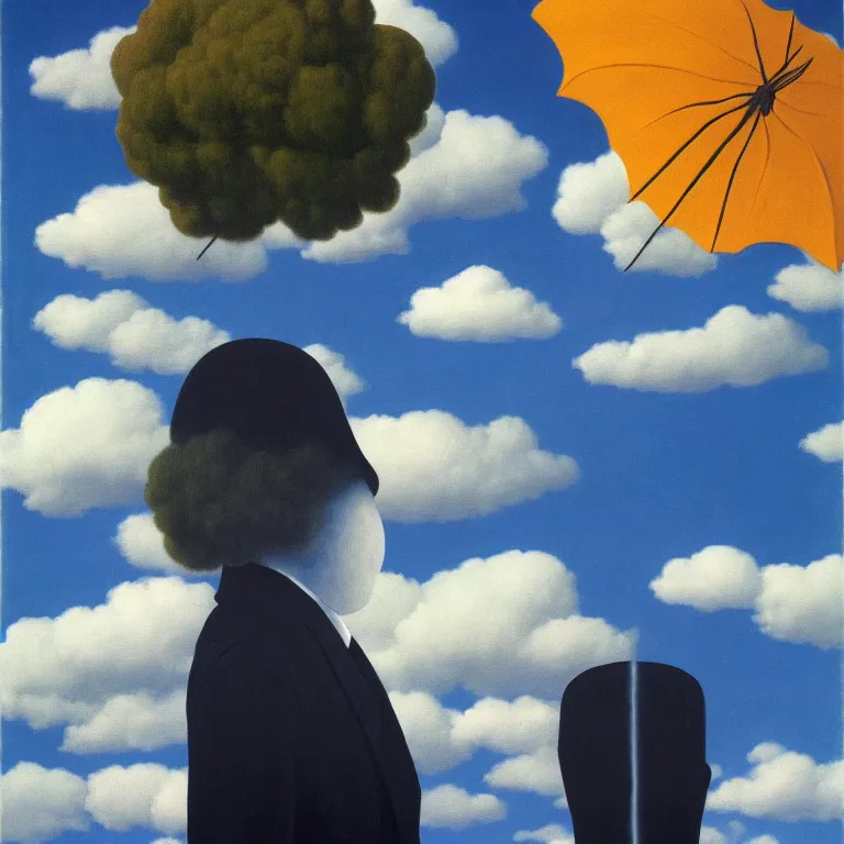 Image similar to cloud - man, by rene magritte, centered, detailed painting, hd, hq, high resolution, high detail, 4 k, 8 k