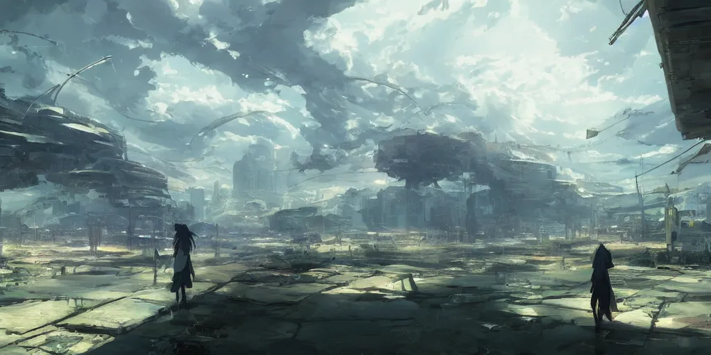 Image similar to concept art painting of a society falling eternally in the universe, realistic, detailed, cel shaded, in the style of makoto shinkai and greg rutkowski and james gurney