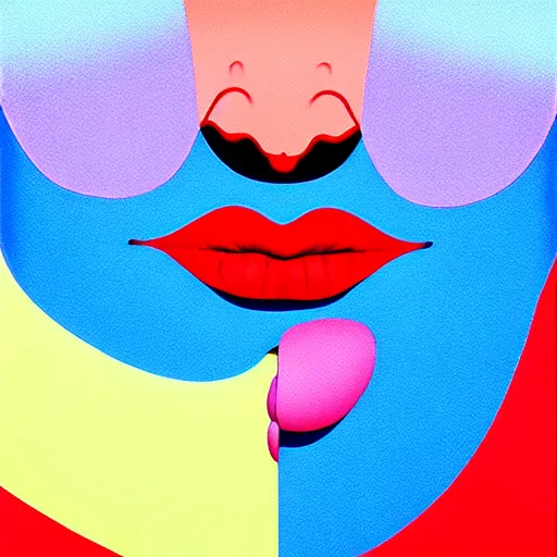 Prompt: woman red lips by shusei nagaoka, kaws, david rudnick, airbrush on canvas, pastell colours, cell shaded, 8 k