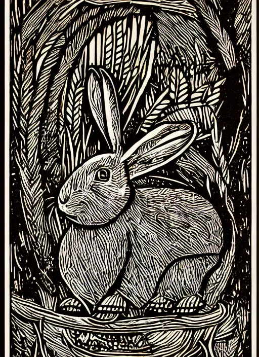 Image similar to rabbit woodcut print by Samuel Jessurun de Mesquita