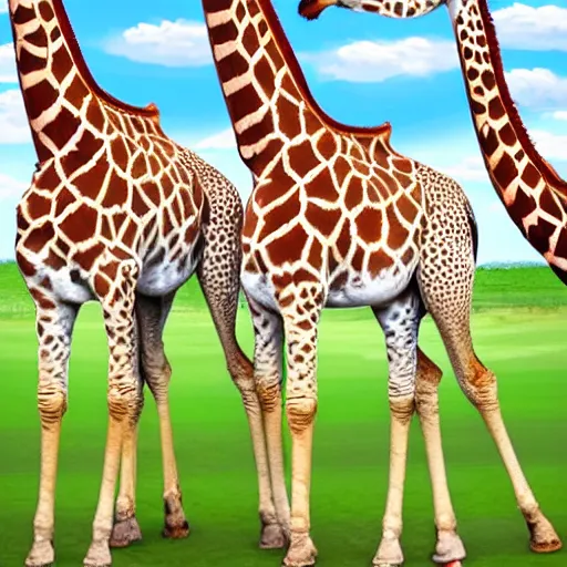 Image similar to three giraffes having a cool birthday party, photo, highly detailed