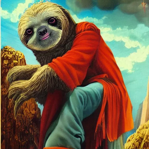 Prompt: a wizard sloth by Boris Vallejo, fantasy illustration