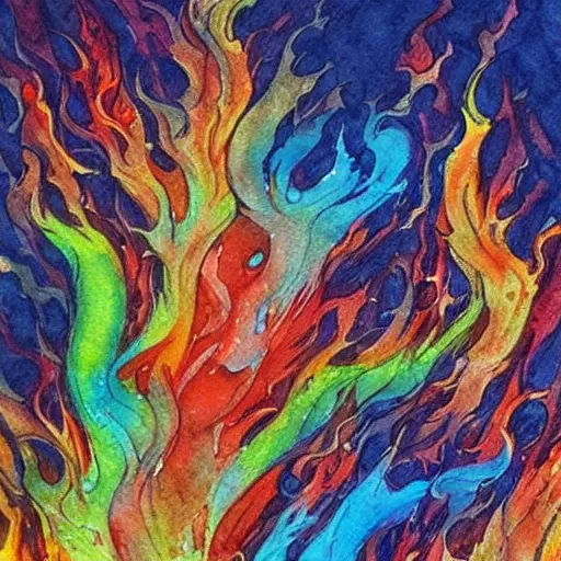 Prompt: fire and water colliding together, watercolor, fantasy art, ultra detailed