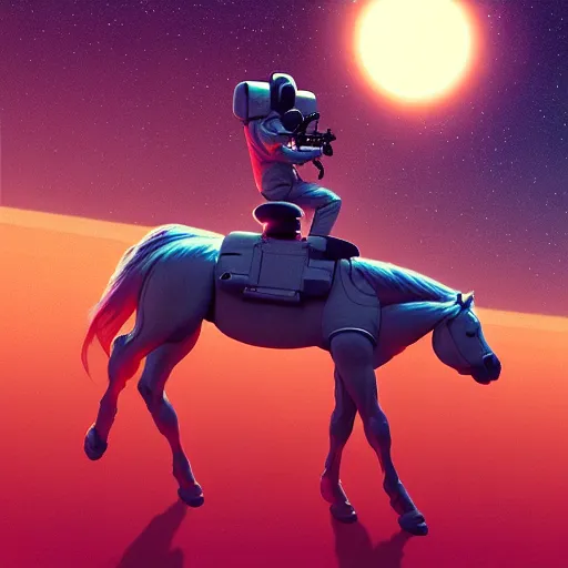 Image similar to digital art of centaur riding on top of an human astronaut back. from western by hiroyuki okiura and katsuhiro otomo and alejandro hodorovski style with many details by mike winkelmann and vincent di fate in sci - fi style. volumetric natural light photo on dsmc 3 system,