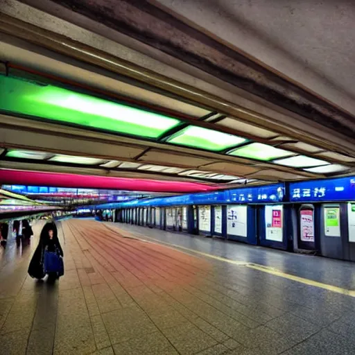 Prompt: Japanese subway station, Colorful, moody, realistic