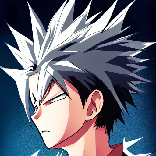 Image similar to boy with spikey hair and thunder powers illustrated by kohei horikoshi, detailed anime, hd, shonen style, with thunderstorms, 8 k, dark colors, detailed face, details, sharp smooth, aykut aydogdu