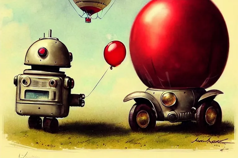 Prompt: adventurer ( ( ( ( ( 1 9 5 0 s retro future robot android mouse wagon rv balloon robot. muted colors. ) ) ) ) ) by jean baptiste monge!!!!!!!!!!!!!!!!!!!!!!!!! chrome red