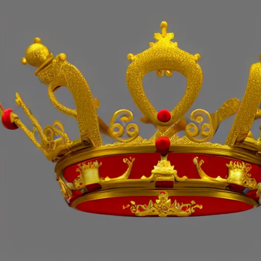 Image similar to a red crown with a gold crown on top of it, a computer rendering by Emperor Huizong of Song, polycount, rococo, sketchfab, rendered in cinema4d, rendered in maya