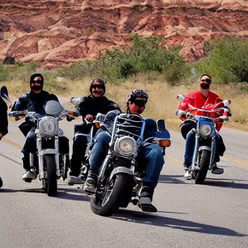 Image similar to a gang of biker cats, riding motorbikes, route 6 6