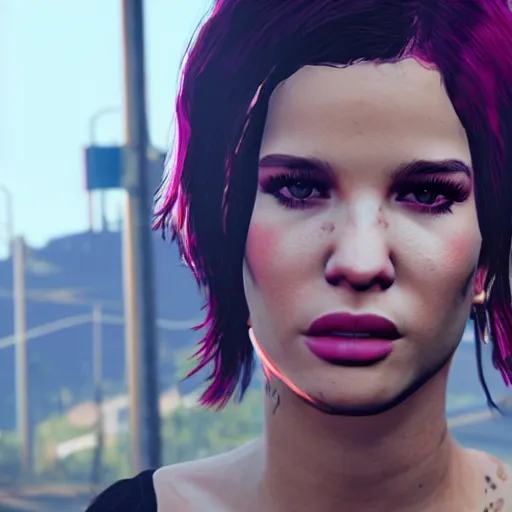 Image similar to pop singer Halsey in GTA V, 4k