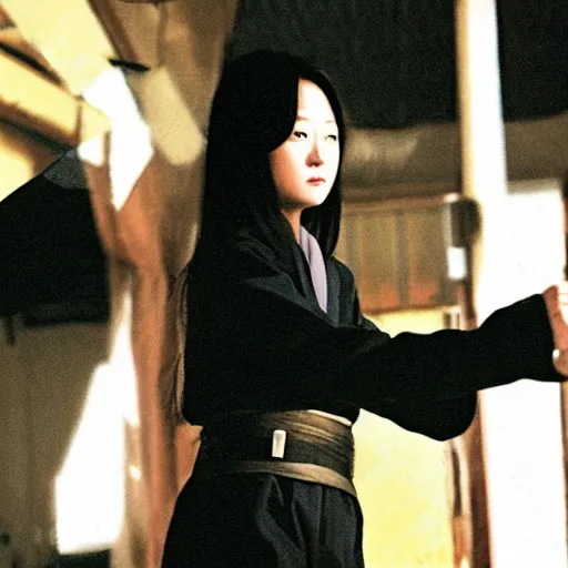 Image similar to film still of saitama from kill bill