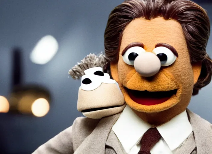 Prompt: film still of Robert California as a muppet from The Office, 4k