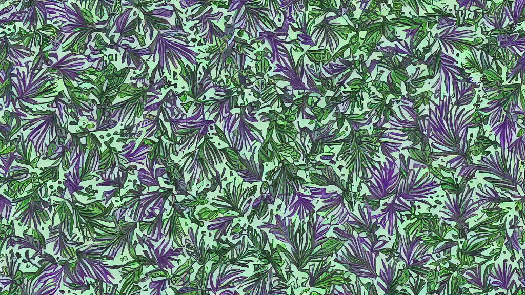 Image similar to afrofuturism camouflaged textured herbs pattern, symmetrical