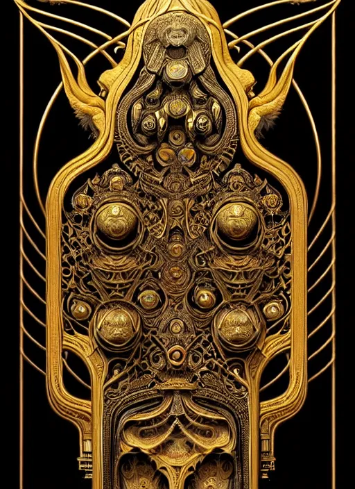 Prompt: sacred sarcophagus, ornate art nouveau scarabs, black and gold palette, symmetry, fantasy, intricate, elegant, highly detailed, colorful, dark colors, dramatic shadow, digital painting, artstation, concept art, art by artgerm and greg rutkowski and ruan jia,