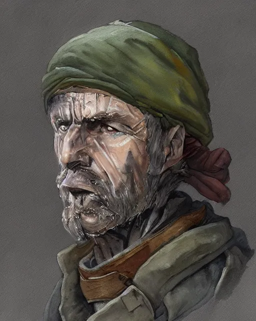 Image similar to a oil / watercolor painting full body character portrait of a homeless soldier / knight in the style of moebius in the style of leonard boyarsky trending on artstation deviantart pinterest detailed photorealistic highlights and shadow hd 8 k post - processing high resolution