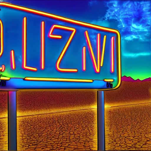 Prompt: a neon sign depicting the arizona desert, digital art, highly detailed, realistic, bright colors, 8 k