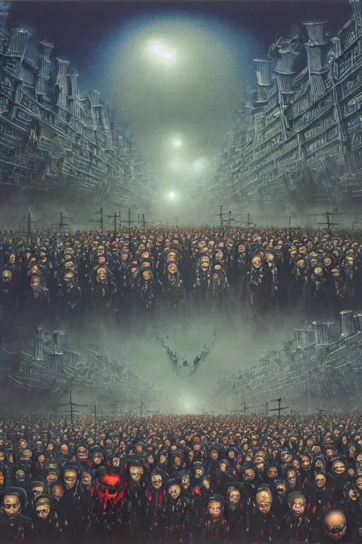 Image similar to 中 国 鬼 节, long procession of the dead is queuing up on the naihe bridge. psychedelic lights and fog, zdzislaw, ayami kojima, yamamoto, barclay shaw, karol bak, hyperrealist, 8 k