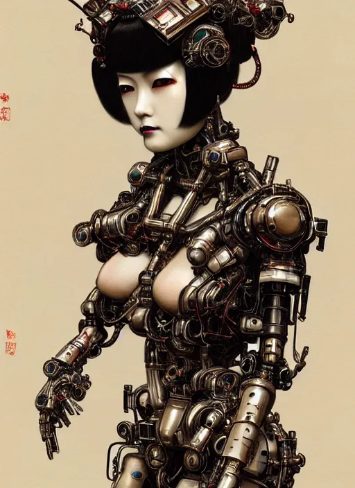 Image similar to portrait of a seductive cybernetic latex geisha mechs, modern fine art, fractal, in the style of ghosts in the machine, intricate ornaments, elegant, highly detailed, digital photography, subsurface scattering, by greg rutkowski,