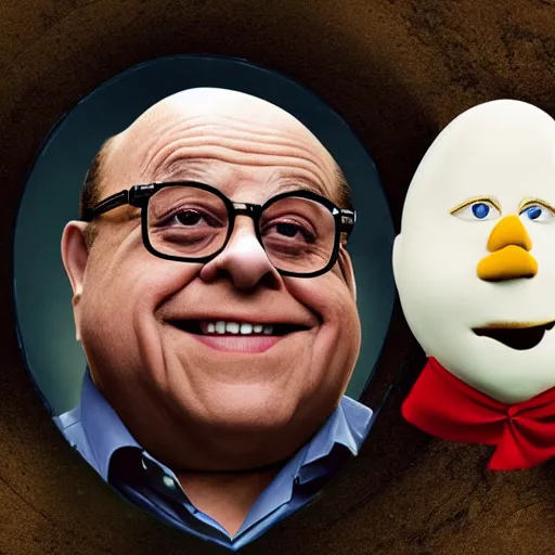 Prompt: photo of humpty dumpy with the face of danny devito