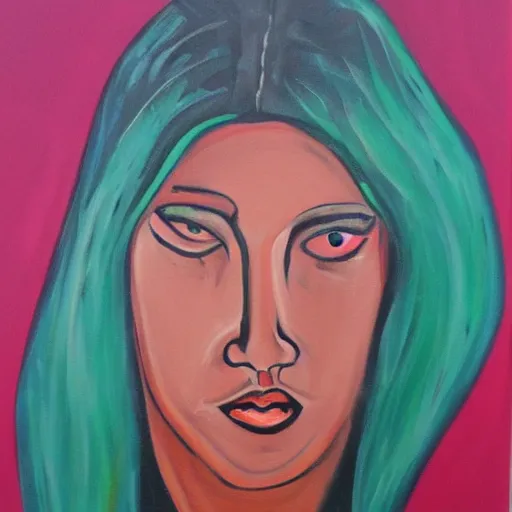 Prompt: female portrait, acrylic on canvas